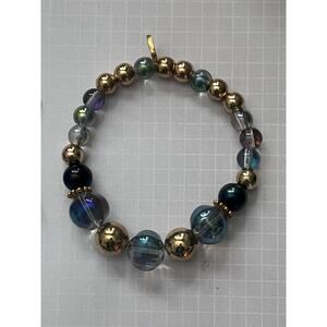 Mixed Metal Beaded Iridescent Glass Handmade Futuristic Design Stretch